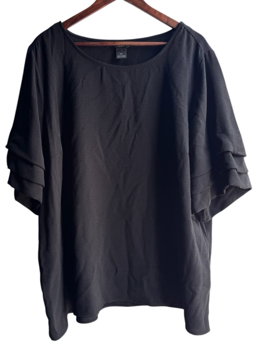 Investments Black Layered Short Sleeve Scoop Neck Top Size 3X